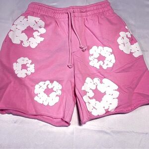 Pink and White Athletic Shorts with Floral Design